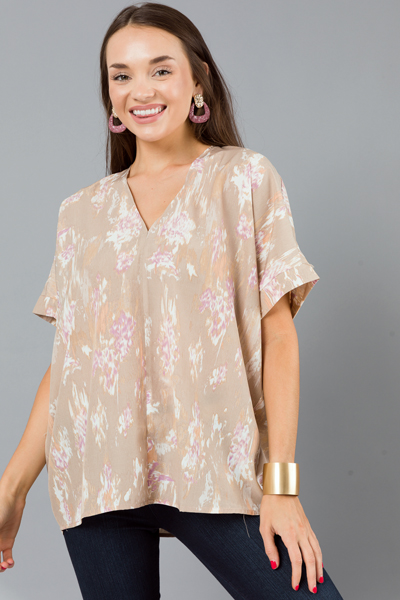 Abstract Boxy Blouse, Taupe