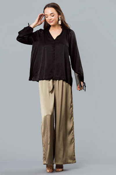 Wide Leg Satin Pants, Lt. Olive