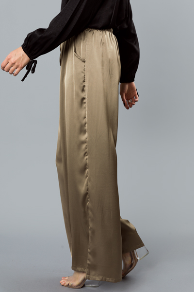 Wide Leg Satin Pants, Lt. Olive