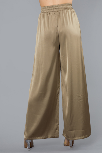 Wide Leg Satin Pants, Lt. Olive