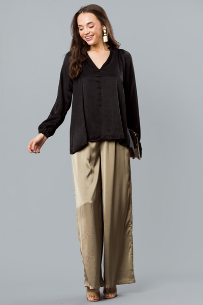 Wide Leg Satin Pants, Lt. Olive