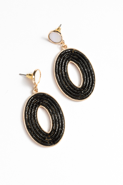 Beaded Oval Earrings, Black