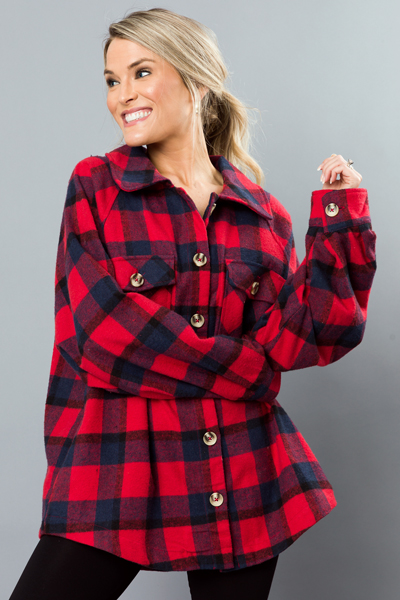 Benny Plaid Shacket, Red