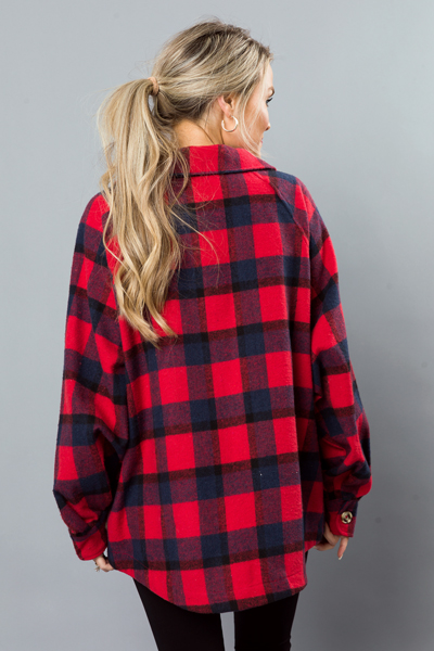 Benny Plaid Shacket, Red