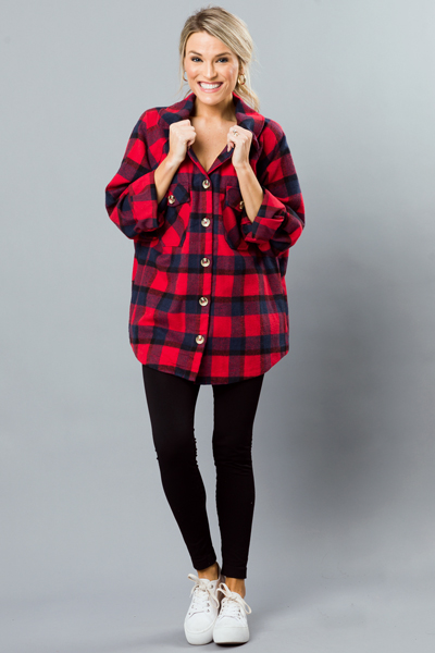 Benny Plaid Shacket, Red