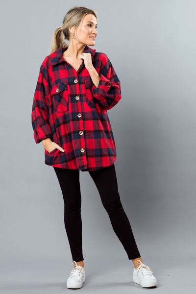 Benny Plaid Shacket, Red