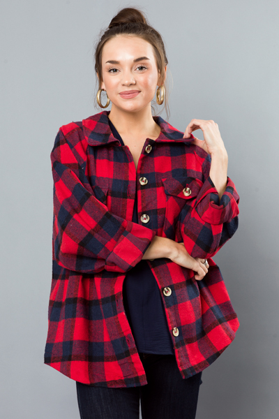 Benny Plaid Shacket, Red