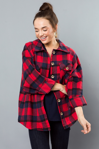 Benny Plaid Shacket, Red