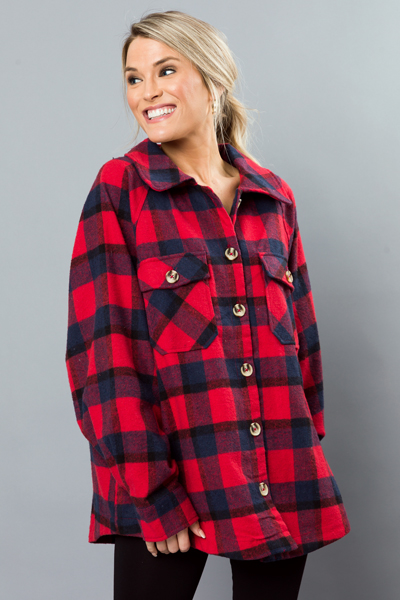 Benny Plaid Shacket, Red