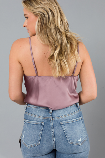 Satin Cowl Cami Bodysuit, Mauve