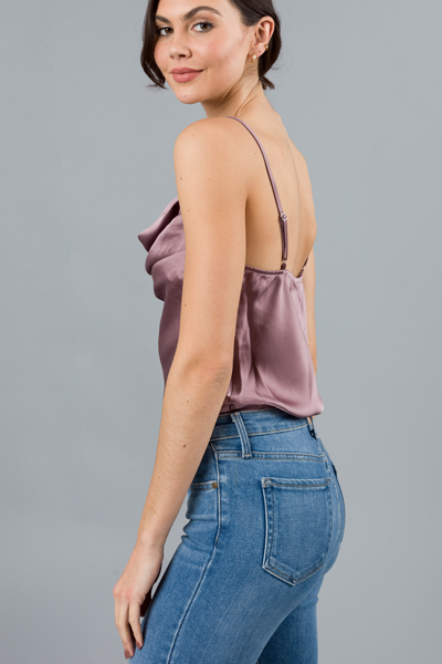 Satin Cowl Cami Bodysuit, Mauve