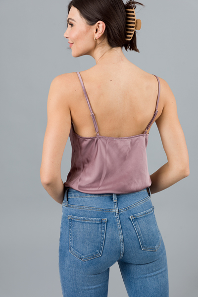 Satin Cowl Cami Bodysuit, Mauve