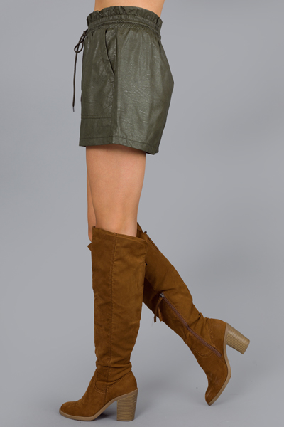 Paper Bag Leather Shorts, Olive