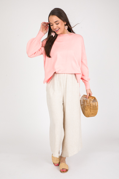 Wide Leg Linen Pant, Oatmeal