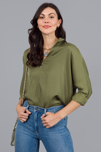 Dolman Collared Blouse, Olive