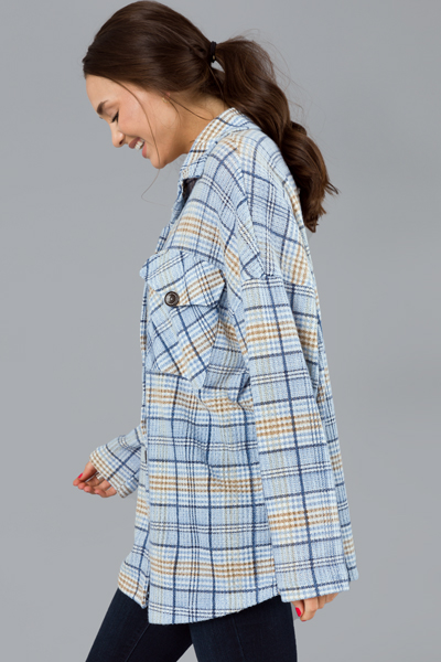 Plaid Waffle Knit Shacket, Blue