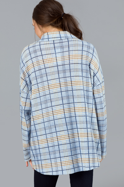 Plaid Waffle Knit Shacket, Blue