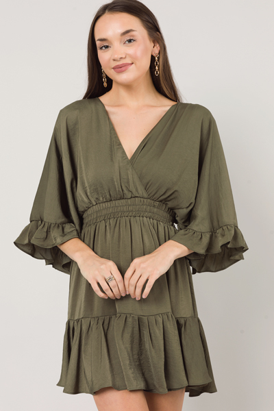 Silky Flutter Dress, Olive