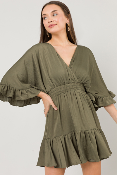 Silky Flutter Dress, Olive