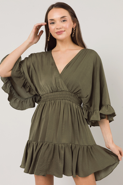 Silky Flutter Dress, Olive