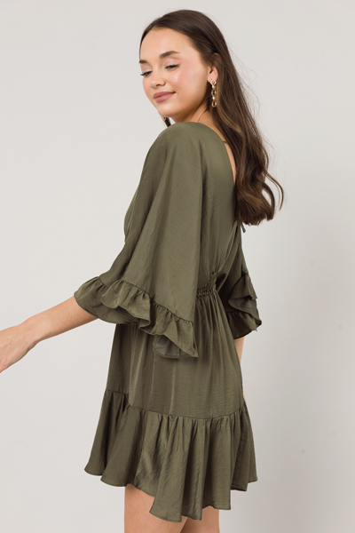 Silky Flutter Dress, Olive