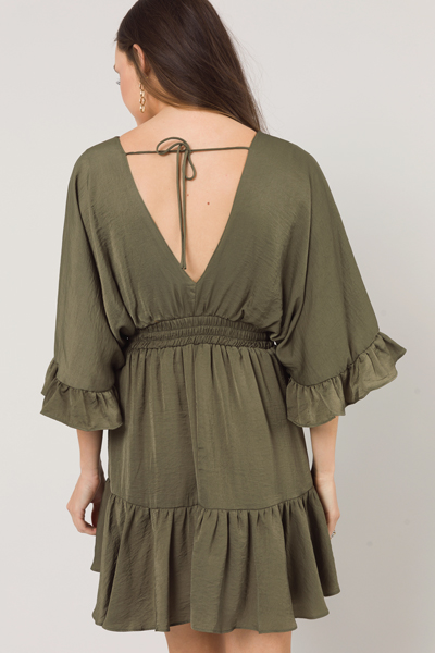 Silky Flutter Dress, Olive