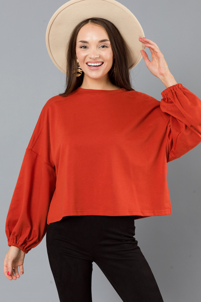 Balloon Sleeve Sweatshirt, Rust