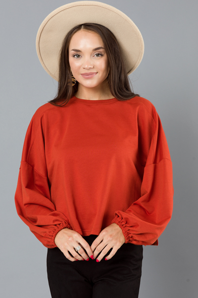 Balloon Sleeve Sweatshirt, Rust