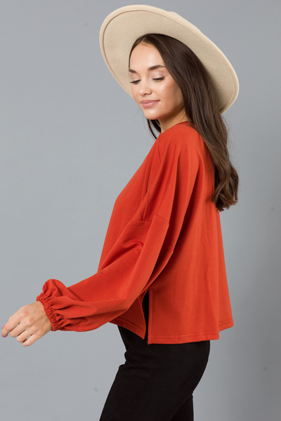 Balloon Sleeve Sweatshirt, Rust