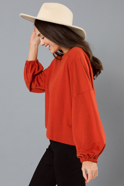 Balloon Sleeve Sweatshirt, Rust