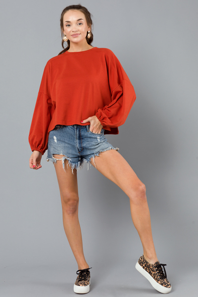 Balloon Sleeve Sweatshirt, Rust