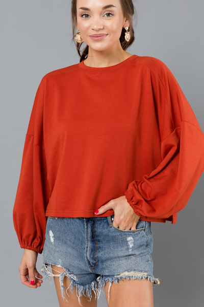 Balloon Sleeve Sweatshirt, Rust