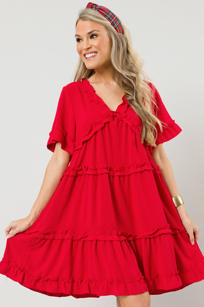Ramona Ruffle Tier Dress, Red