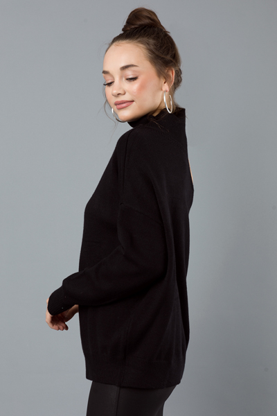 Cutout Turtleneck Sweater, Black