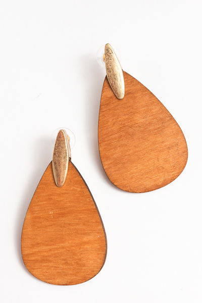 Wooden Teardrop Earrings, Lt. Brown