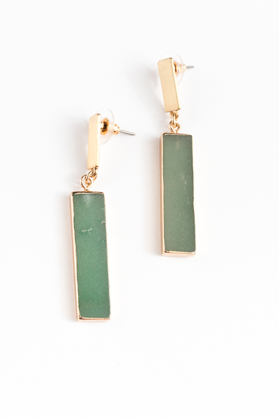 Rectangle Stone Earrings, Green