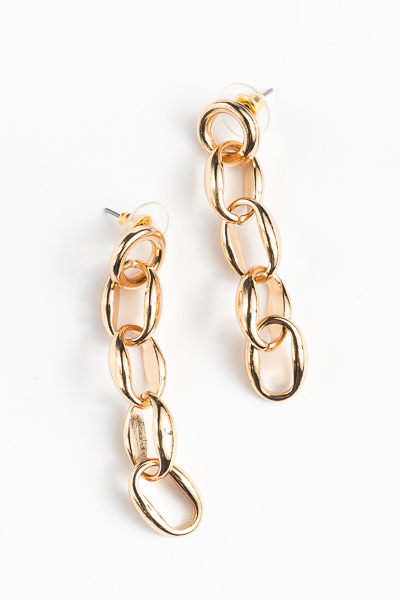 Oval Linked Chain Earrings, Gold