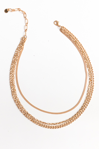 3 Row Layered Necklace, Gold