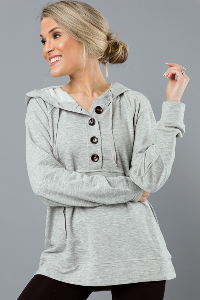 Half Button Hoodie, H. Grey