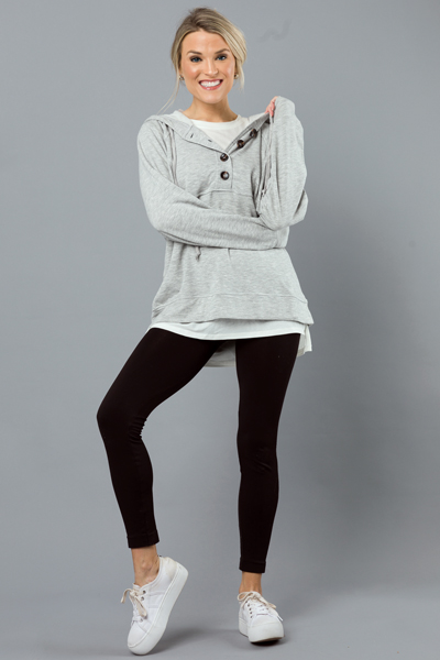 Half Button Hoodie, H. Grey