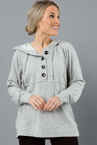 Half Button Hoodie, H. Grey