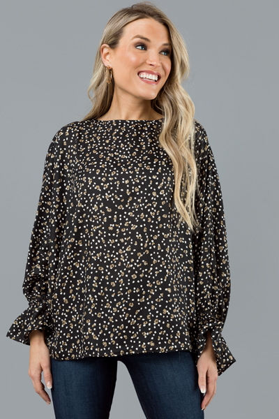 Leopard Smooth Blouse, Black 
