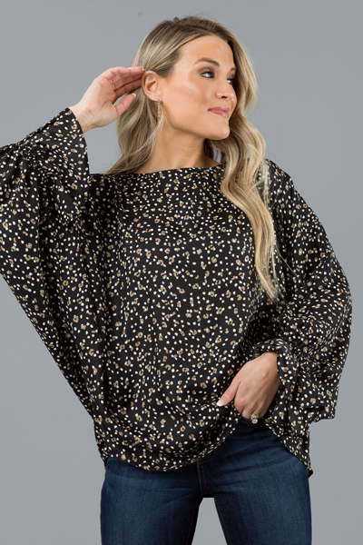Leopard Smooth Blouse, Black 