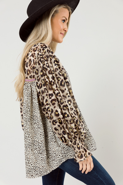 Leopard Mix Blouse, Natural