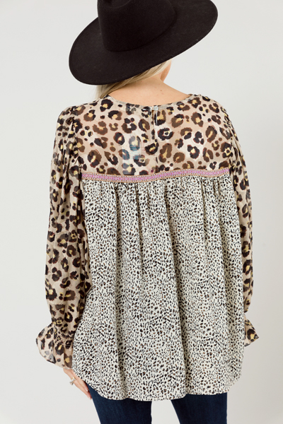 Leopard Mix Blouse, Natural