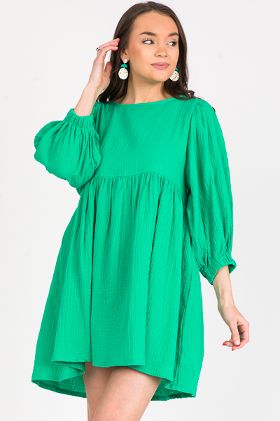 Babydoll Puff Dress, Kelly Green - New Arrivals - The Blue Door Boutique