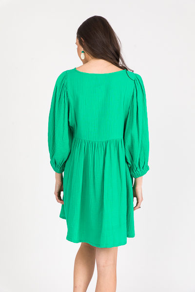 Babydoll Puff Dress, Kelly Green - New Arrivals - The Blue Door Boutique