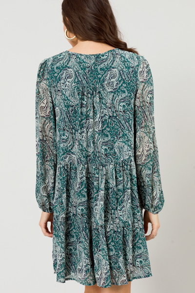 Tiered Paisley Dress, Forest