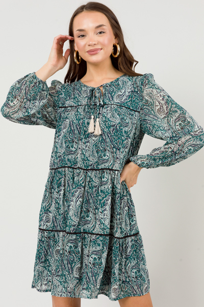 Tiered Paisley Dress, Forest