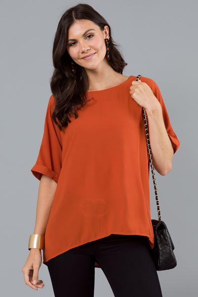 Chiffon Boxy Hi-Lo Top, Apricot